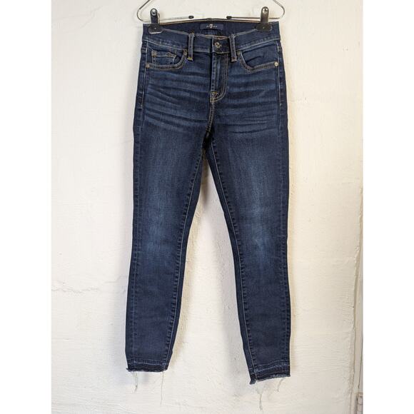 7 for All Mankind Ankle Gwenevere Womens 24 Blue Distressed Cropped Skinny Rock - Picture 1 of 9